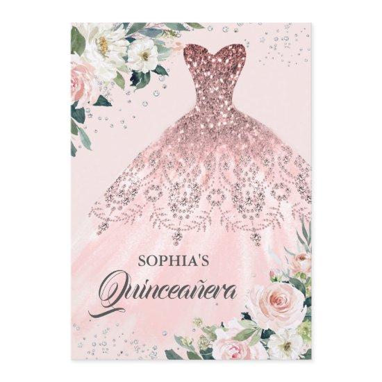 Rose Gold Silver Diamond Gown Floral Quinceanera