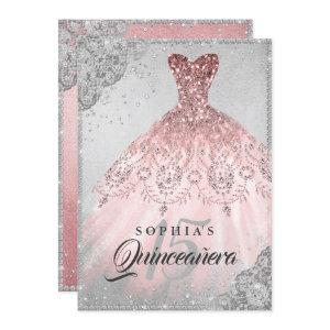 Rose Gold Silver Diamond Sparkle Gown Quinceanera