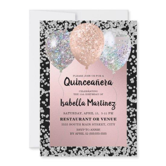 Rose Gold Silver Glitter Balloons Quinceañera