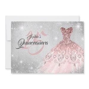 Rose Gold Silver Lace Diamond Gown Quinceanera