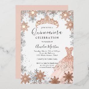 Rose Gold Silver Snowflake Winter Quinceanera  Foil
