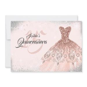 Rose Gold Silver Sparkle Lace Gown Quinceanera