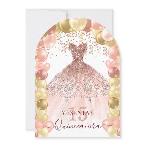 Rose Gold Sparkle Dress Quinceañera Balloon Arch