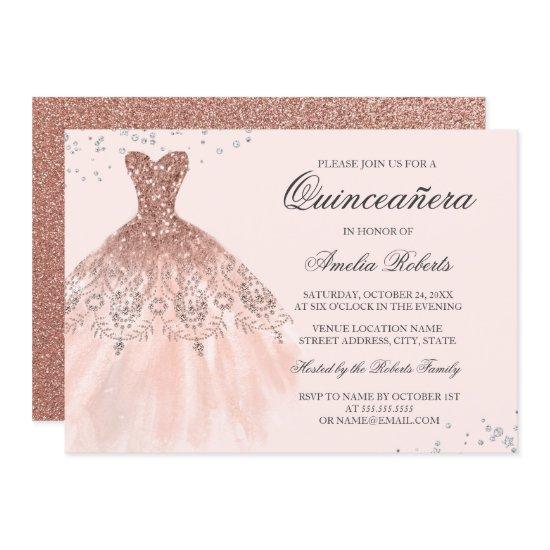Rose Gold Sparkle Dress Quinceanera