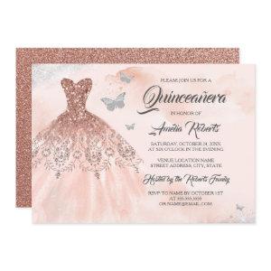 Rose Gold Sparkle Dress Watercolor Quinceanera