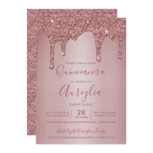 Rose Gold Sparkle Glitter Drips Quinceañera
