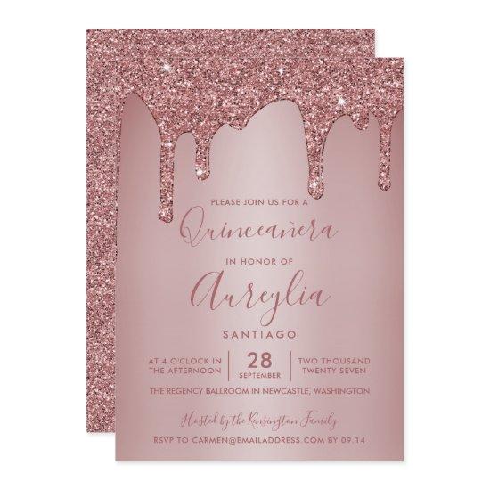 Rose Gold Sparkle Glitter Drips Quinceañera