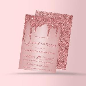 Rose Gold Sparkle Glitter Drips Quinceañera