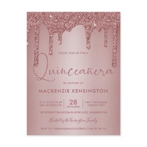 Rose Gold Sparkle Glitter Drips Quinceañera Postcard