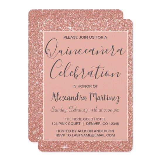 Rose Gold Sparkle Glitter Quinceanera Celebration