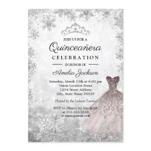 Rose Gold Sparkle Snowflakes Winter Quinceanera
