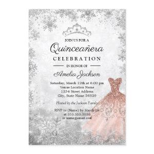 Rose Gold Sparkle Snowflakes Winter Quinceanera
