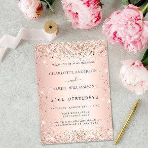 Rose gold sparkle two persons twins birthday party
