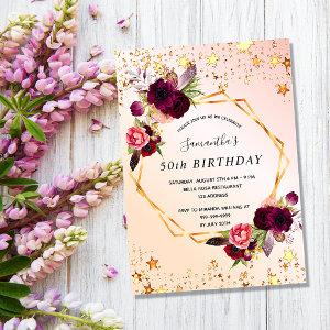 Rose gold stars florals birthday  magnet