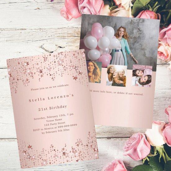 Rose gold stars photo collage birthday