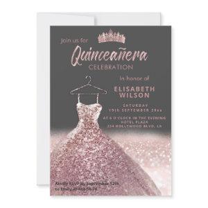Rose gold  tiara sequins dress Quinceañera  Invita