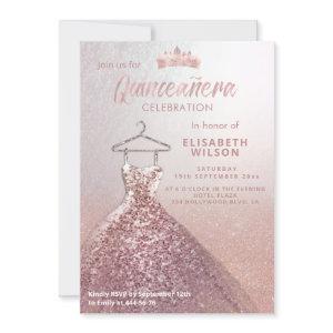 Rose gold  tiara sequins dress Quinceañera  Invita