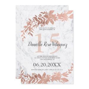 Rose gold typography Floral blush pink quinceanera