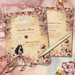 Rose Gold Vintage Quinceanera Dress Floral Roses