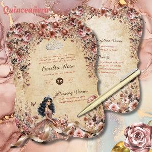 Rose Gold Vintage Quinceanera Dress Floral Roses