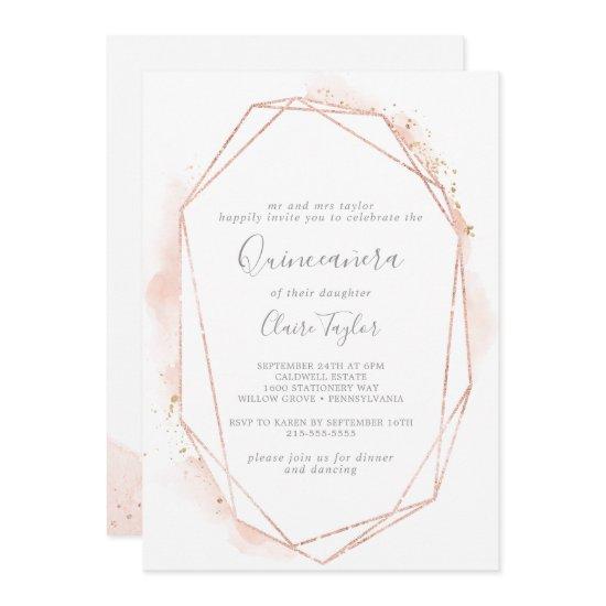 Rose Gold Watercolor Geometric Quinceañera