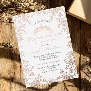 Rose Gold White Blush Elegant Vintage Quinceanera  Foil