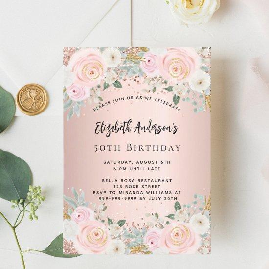 Rose gold white florals birthday
