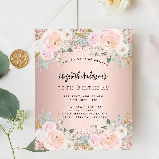 Rose gold white florals budget birthday