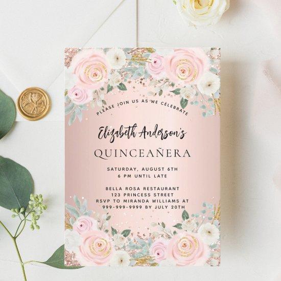 Rose gold white florals Quinceanera luxury