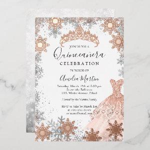 Rose Gold Winter Snowflake Silver Quinceanera  Foil