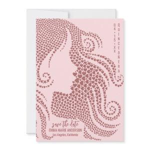 Rose Gold Woman Silhouette in Hearts Quinceañera Save The Date