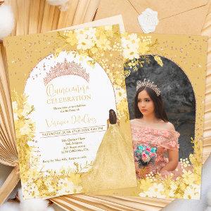 Rose gold yellow floral tiara princess Quinceanera