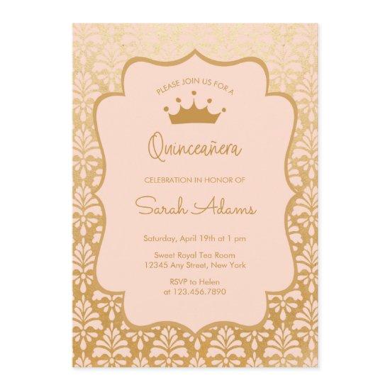 Rose PInk and Gold Damask Glam Modern Quinceanera