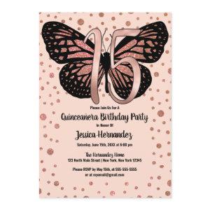 Rose Pink Butterfly Glitter Confetti Quinceañera