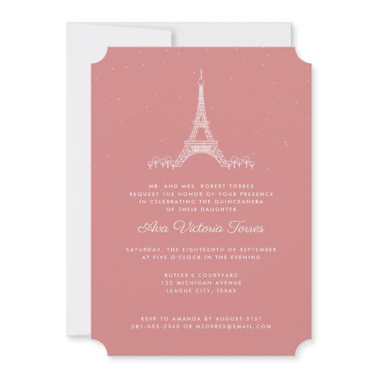 Rose Pink Eiffel Tower Under the Stars Quinceañera