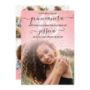 Rose Pink Gold Confetti Photo Collage Quinceañera