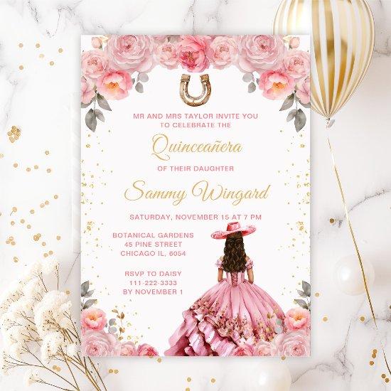 Rose Pink Princess Floral Charro Quinceañera