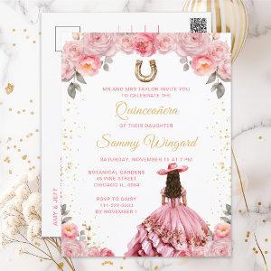 Rose Pink Princess Floral Charro Quinceañera Postcard