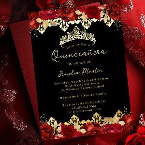 Rose Red Gold Damask Floral Quinceanera Foil