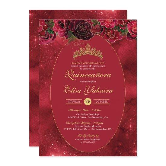 Rose Red Gold Luxury Butterfly Quinceanera