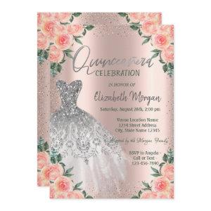 Roses,Dress,Flowers,Rose Gold Quinceañera