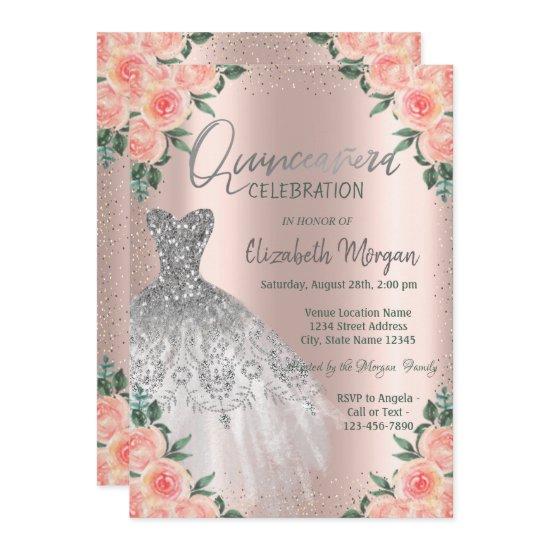 Roses,Dress,Flowers,Rose Gold Quinceañera
