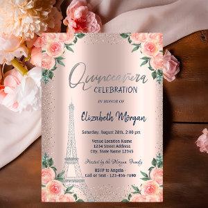 Roses,Eiffel Tower,Flowers,Rose Gold Quinceañera