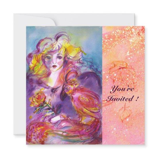 ROSINA / LADY WITH ROSE AND PARROT Pink Sparkles