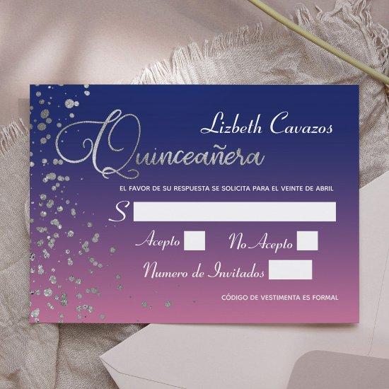 Rotal Blue Purple Silver Confetti Quinceanera RSVP