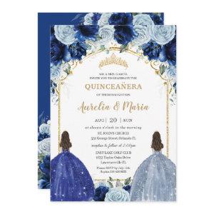 Royal Baby Blue Floral Girls Twins Quinceañera