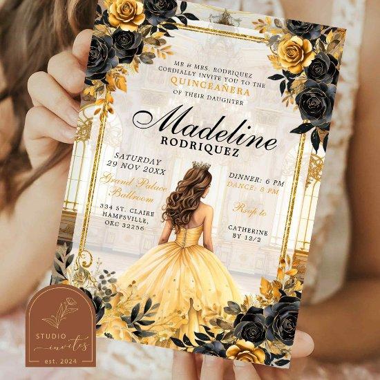 Royal Ballroom Black and Gold Quinceanera