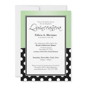 Royal Black Polka Dot Green Quinceañera