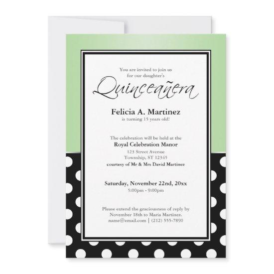 Royal Black Polka Dot Green Quinceañera