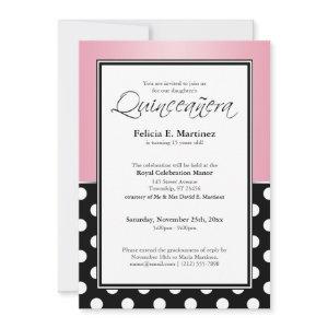 Royal Black Polka Dot Pink Quinceañera